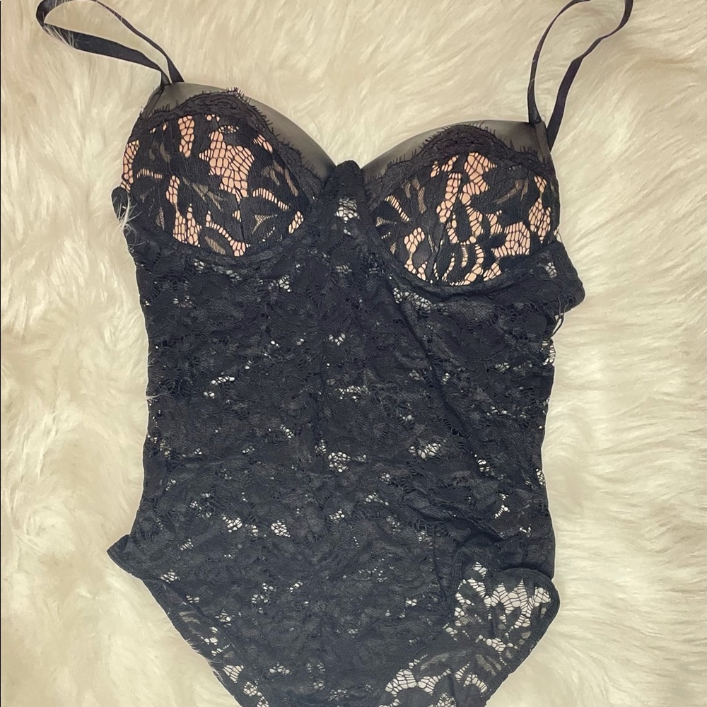 NEW TRENDY BLACK FLORAL LACE MESH BODYSUIT TOP - Picture 9 of 16